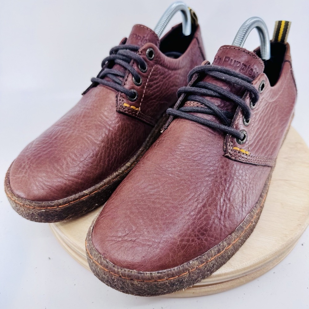 Hush Puppies Leather Oxford Shoes Mens 8 Brown Gum Crepe Sole Casual‎ Comfort
